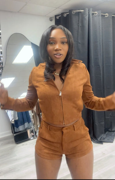 Sensual Suede Short Set (Cognac)